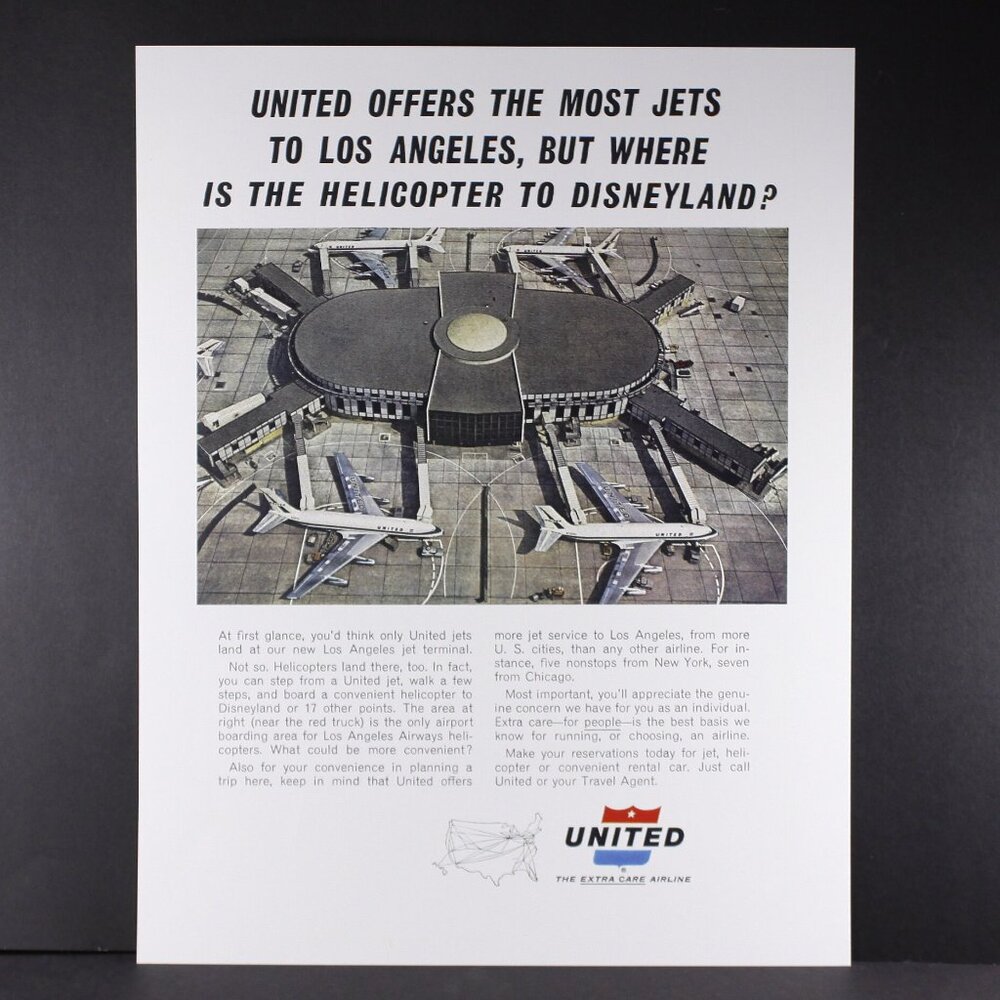 Vintage United Airlines advertising poster, American Air travel souvenir